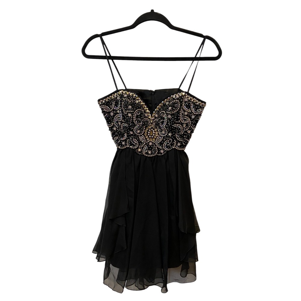 Dave & Johnny Mini Dress Lace Size XXS 1/2 Rhinestone Sweetheart Cocktail - Picture 2 of 8